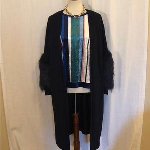 Long cardigan with faux fur sleeves